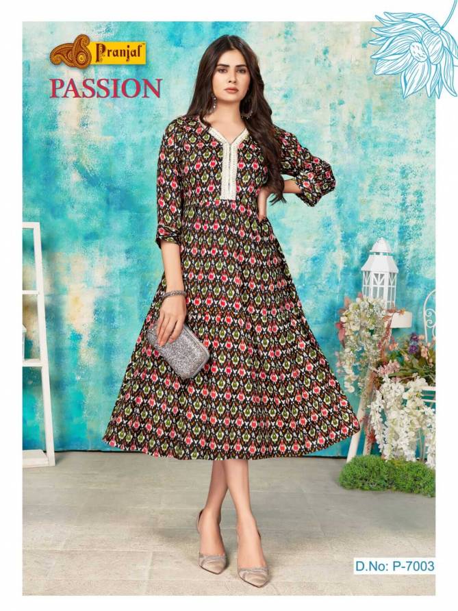 Pranjal Passion 7 Fancy Wear Designer Rayon Printed Anarkali Kurti Collection